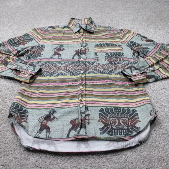 VTG Gitman Santiago Shirt Mens Small Green/Pink/Yellow Southwestern S/S Button - Picture 3 of 12